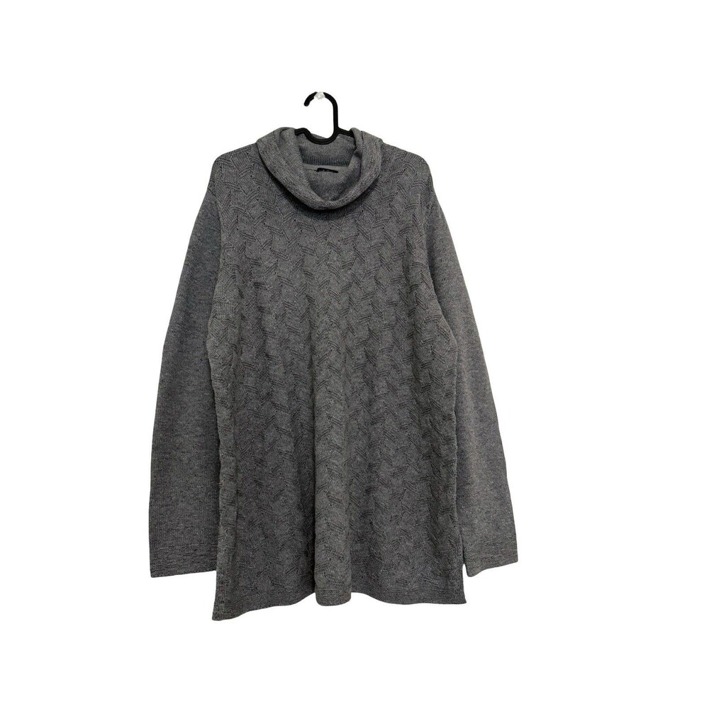 J Jill Wearever Collection Cowl Neck Tunic Cable Knit Sweater SZ XL Heather Gray